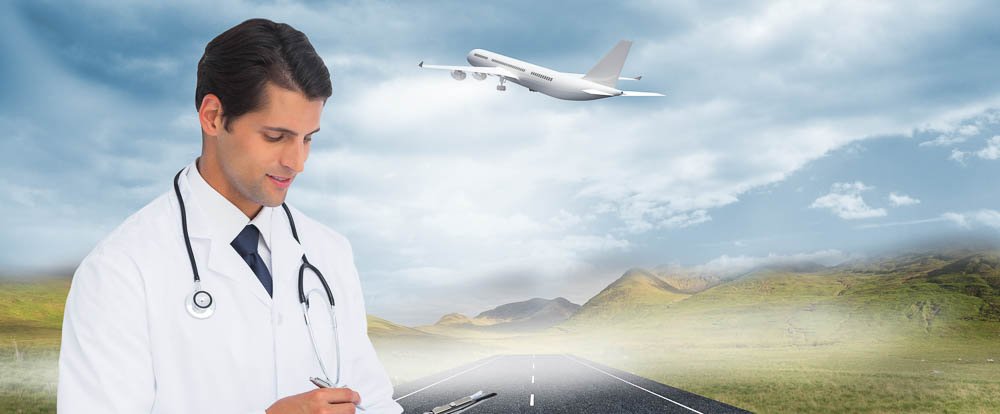 medical tourism doctor  with mountains and airplane in the background
 - Costa Rica