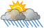 Occasional morning rain and a thunderstorm; otherwise, humid with clouds yielding to some sun